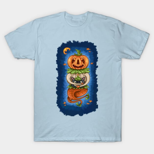 Halloween Pumpkin with Cats Head T-Shirt by NevermindOnArt